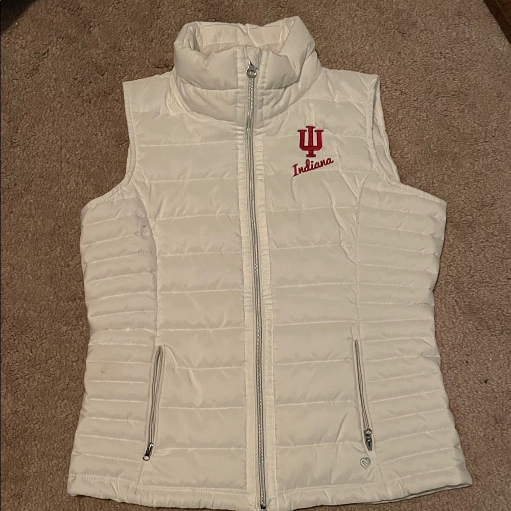 White Puffer Vest with IU Logo